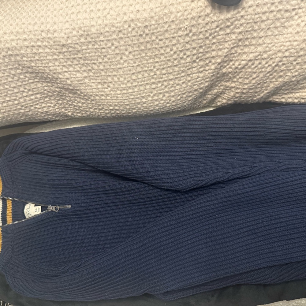 J. Crew Blue Zip Up Sweater with Ribbed Knit